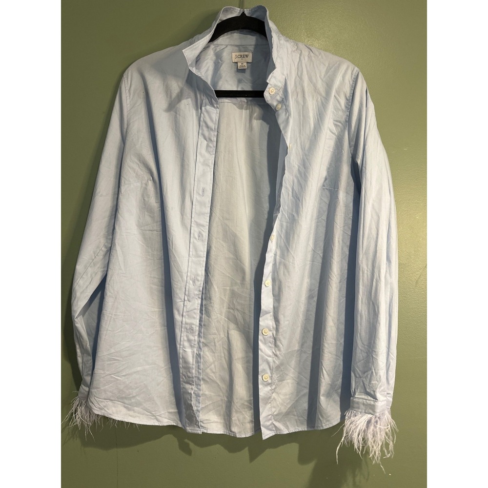 J.Crew Feather Cuff Shirt Women M Blue Button Up Cotton Quiet Luxury Office